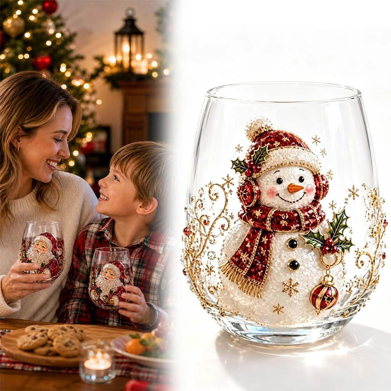 Wine Beer Coffee Drink - 3D Christmas Glass Art Cup Santa