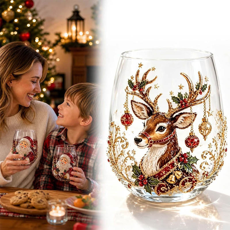 3D Christmas Glass Art Cup San - Wine Beer Coffee Drink recension och pris
